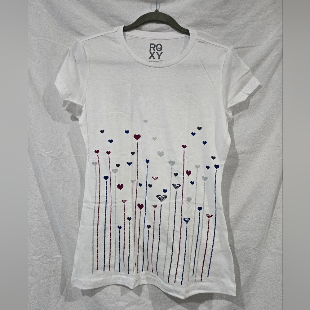 Vintage NWOT Roxy Women's White Heart Tshirt